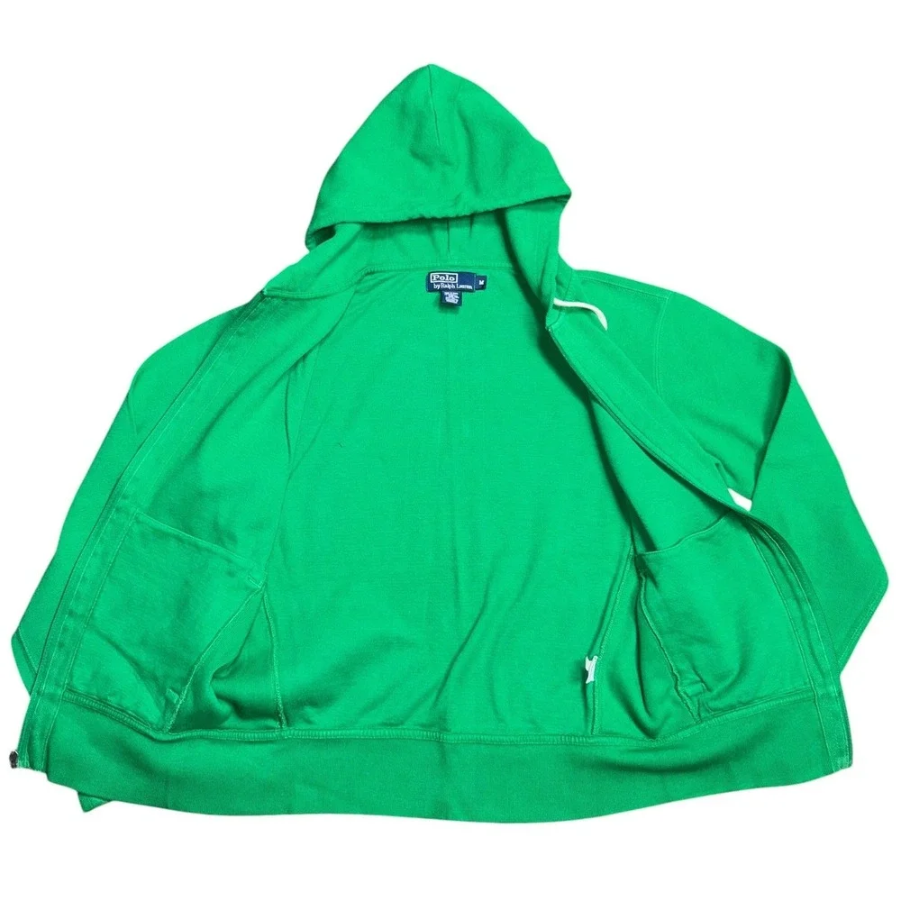 Polo Ralph Lauren Mens Green Full Zip Hoodie Orange Pony Logo Size S